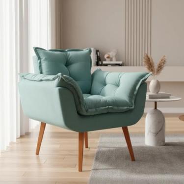 Imagem de Poltrona Decorativa Alice Confortável Para Sala Quarto Recepção Escritório Manicure Tecido Linho (Azul Turquesa)