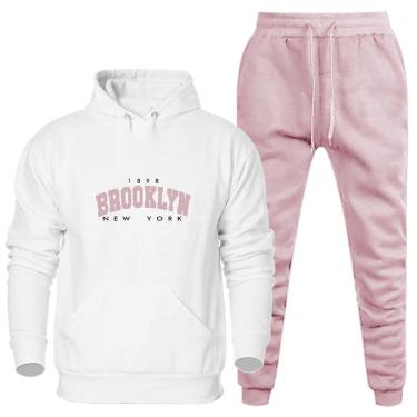 Imagem de Conjunto de Moletom Canguru Flanelado Com Calça Confortavel Estampa Brooklyn New York Dias Frios