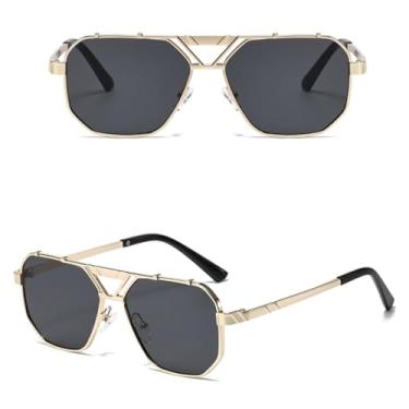 Imagem de HPIRME Óculos de sol quadrados retrô Double Bridges, femininos, de metal, luxuosos, para dirigir, UV400, masculino, com lentes degradê (3 peças z04)