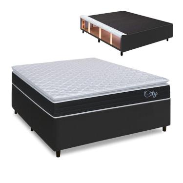 Imagem de Cama Box Baú Queen Colchão Com Molas Ensacadas City Pillow Top 158x198x67cm Hellen Preto/branco