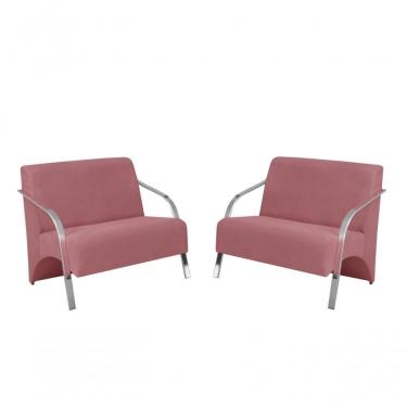 Imagem de Kit 2 Poltronas 2 Lugares Vênus Braço Alumínio Suede