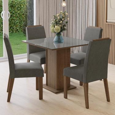 Imagem de Conjunto Sala De Jantar Tampo De Vidro 4 Cadeiras Rustic/cinza/silver Sines Madesa