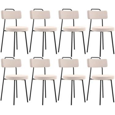 Imagem de Kit 08 Cadeiras Decorativas Estofada Para Sala De Jantar Barcelona L02 Suede Bege - Lyam Decor