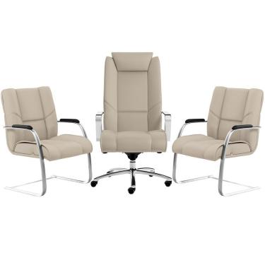 Imagem de Kit Cadeira Presidente Com 2 Cadeiras Fixas Areia