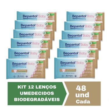 Imagem de Kit 12 Lenços Umedecidos Biodegradável 48Un Cada Bepantol