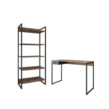 Imagem de Jogo De Escritorio Estante E Escrivaninha Ade Castanho Preto