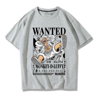 Imagem de Camiseta Anime One Piece Wanted Nika Luff Gear 5 - Techmalhas, Cinza, 