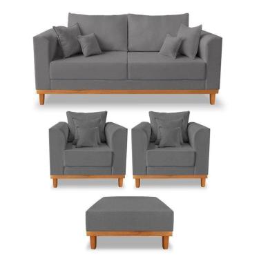 Imagem de Kit Sofá 3 Lugares E 2 Poltronas Beny + Puff Isa Linho Grafite