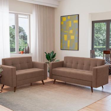 Imagem de Conjunto de Sofá 2 e 3 Lugares Vitrola Suede Tabaco