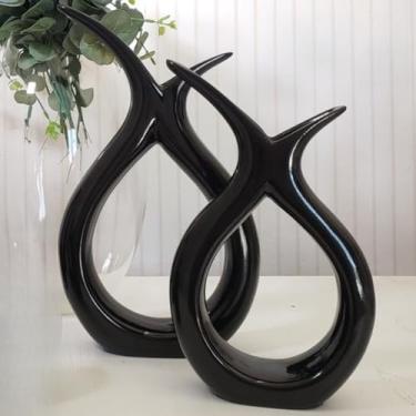 Imagem de Decoração Sala, Kit 2 Dupla de Vasos Enfeite Decorativos Rack Sala Aparador de CerâMica Enfeites Sala Decoracao Mesa(PRETO DUPLA EST)