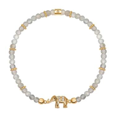 Imagem de KARMA AND LUCK Pulseira feminina com pingente – ametista, hematita, labradorita, pirita – infinito, OM, elefante, libélula, olho turco – joia simbólica para proteção e equilíbrio – feita à mão em Bali