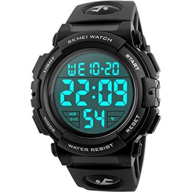 Imagem de MASTOP Relógio masculino com mostrador grande, multifunções, esportivo, militar, LED, digital, relógio despertador de borracha preta, Preto, men's Standard, Digital