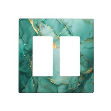 Imagem de DWBGUO Capas de tomada decorativas com textura de mármore de pedra preciosa verde turquesa dourada 2 placas de parede com interruptor duplo para decoração de banheiro e cozinha