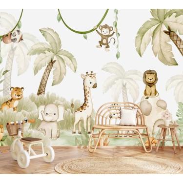 Imagem de AFZEVEB Papel de parede Safari Tropical Animal Peel and Stick murais de parede para quarto infantil de berçário