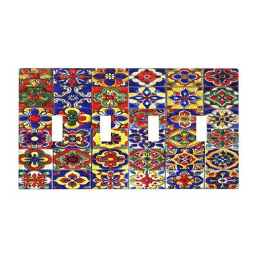Imagem de SgEdao Capa decorativa para interruptor, azulejos coloridos Talavera, estilo espanhol, placa de parede artística de 4 gangues, placa frontal jumbo para cozinha, banheiro, decoração de casa