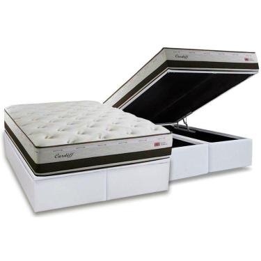Imagem de Cama Box Baú Queen: Colchão Molas Masterpocket Ensacadas Herval Maxspring Cardiff + Base Crc Courano White (158x198)