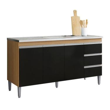 Imagem de Balcão Gabinete De Pia Para Cozinha Sem Tampo 150cm 3 Portas Andréia Amêndoa/preto- Mabe Magazine