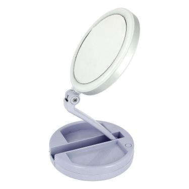 Imagem de Espelho De Aumento 10X Com Luz De Iluminação Led De Mesa Dobrável E Articulável Redondo