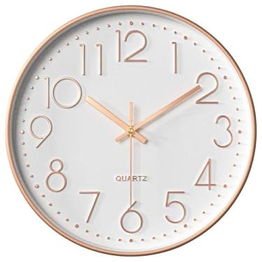 Imagem de Relógio de parede de quartzo ouro rosa de 30 cm com movimento silencioso, mostrador branco, números grandes, perfeito para escritório e sala de estar