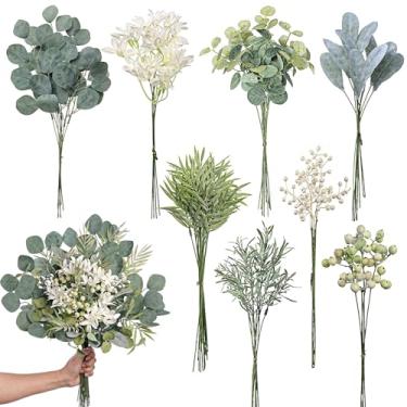 Imagem de Conjunto de 75 peças de eucalipto falso e vegetação floral, 8 variedades de plantas artificiais, incluindo dólar de prata, orelha de cordeiro e alecrim - perfeito para buquês de casamento