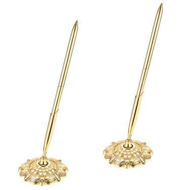 Imagem de Meyeyaia Canetas douradas para escrita, caneta de assinatura com suporte redondo vazado, caneta esferográfica de metal para casamento, chá de panela, noivado, dia dos namorados, favor de professores