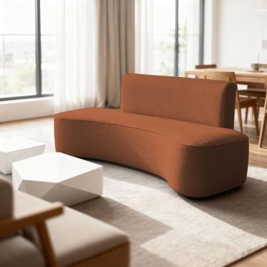 Imagem de Sofá Feijão Orgânico Curvo 3 Lugares Suede Sala Contemporânea