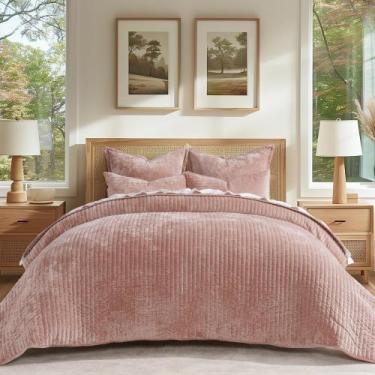 Imagem de Conjunto de edredões EVERGRACE Velvet Queen Size com 2 capas de argila