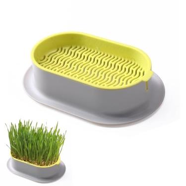 Imagem de Kit de Cultivo Hidropônico para Grama Gatos Sementes Não Incluídas Bandeja Germinação Sem Caixa Plantio Viveiro Cães Pets Internos Design Camadas Separadas Plástico ABS Auxilia na Digestão Limpa a Boc