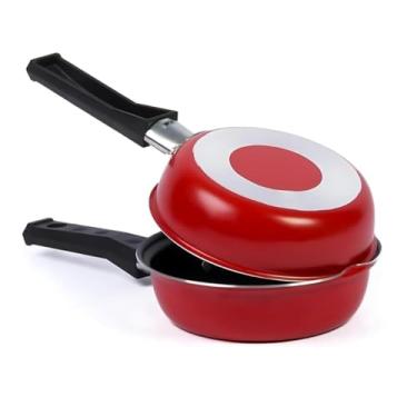 Imagem de Frigideira Dupla Hamburgueira e Omeleteira Antiaderente 14cm Vermelha