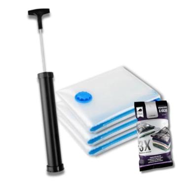 Imagem de KIT 3 Sacos À Vácuo + Bomba Plástica Manual Para Saco À Vácuo Organizador Clink (50 x 60 cm)