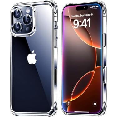 Imagem de TaeliorTech Capa de celular compatível com iPhone 16Pro, capa transparente que não amarela, amortecedor, capa traseira rígida para 6,3 polegadas