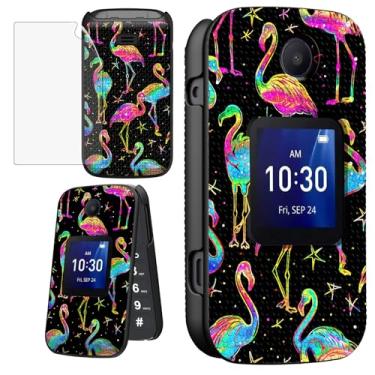 Imagem de ACWDMKH Capa para telefone Alcatel Go Flip 4 / TCL Flip Pro/TCL Classic com protetor de tela para mulheres capa protetora rígida fina com capa de telefone texturizada antiderrapante, glitter flamingo