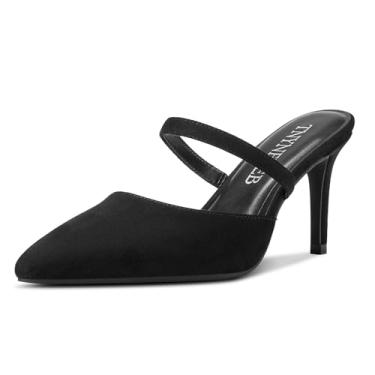 Imagem de TNYNFBEB Sapato feminino de salto médio, bico fino, sem cadarço, vestido de festa de formatura, básico, clássico, salto de 8 cm, Preto, 40