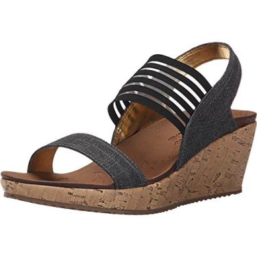 Imagem de Skechers Sandália Anabela Feminina Beverlee Smitten Kitten Cali, Preta, 38, Preto