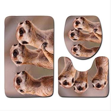 Imagem de Tapete de banheiro de três peças, conjunto de chuveiro de vaso sanitário, tapete de banheira decorativo de desenho 3D e tapete de cobertura de vaso sanitário macio, cobertor de banho antiderrapante