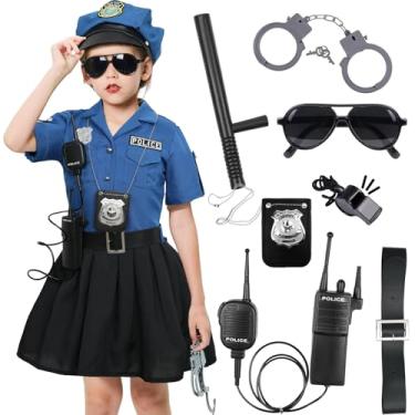 Imagem de Tacobear Fantasia de policial para meninas, vestido de uniforme de policial com acessórios de brinquedo, aniversário, cosplay, conjunto de fantasia de Halloween