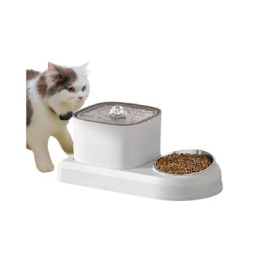 Imagem de Bebedouro Fonte de água 3L Automático com Alimentador Comedouro Tigela de Inox para Gatos e Cães Animais de estimação dispensador de água silencioso Duplo 2 em 1