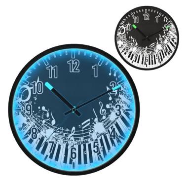 Imagem de Blueangle Relógio de parede LED que brilha no escuro e ativado por voz, teclas de piano silenciosas de 30,5 cm, design de notas musicais, operado por bateria para decoração de quarto e sala de estar