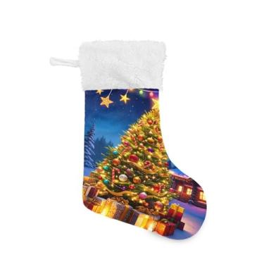 Imagem de GakkiGii Pacote com 2 meias de Natal com fundo de árvore de Natal, decoração de Natal grande para parede de árvore de lareira, 45 x 31 cm