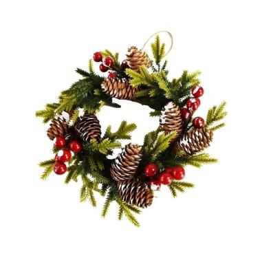 Imagem de Guirlanda Decorada Natal Rústica Pinhas E Azevinhos Nevados 25cm Verde - Master Christmas