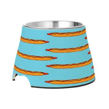 Imagem de Blueangle Tigelas elevadas para cães com aço inoxidável – Prato antiderrapante para animais de estimação de alta capacidade de 2,3 xícaras para saúde da coluna e design colorido de cachorro-quente
