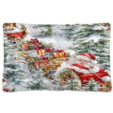 Imagem de SEHANY Cama de Natal para cães de Papai Noel, cama de gato com fundo antiderrapante, cama de canil, colchão macio para animais de estimação, lavável para cães pequenos, médios e grandes, gatos, 45,7 x