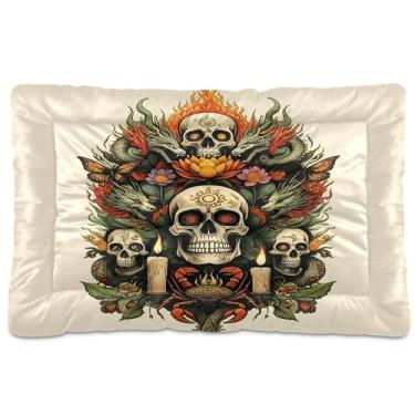 Imagem de SEHANY Cama de caveira vintage para cães e gatos com fundo antiderrapante, cama de canil, colchão macio para animais de estimação, lavável para cães pequenos, médios e grandes, gatos, 91 x 61 cm