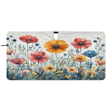 Imagem de Blueangle Aquarela flores silvestres pára-brisas sombra solar - 149.9 cm x 76.2 cm dobrável carro janela frontal blocos pára-sol raios UV viseira de sol (917)