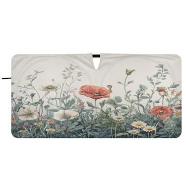Imagem de Blueangle Vintge Flowers Para-brisa Guarda-sol - 149.9 cm x 76.2 cm Dobrável Carro Frontal Para-sol Blocos Raios UV Viseira de Sol (431)