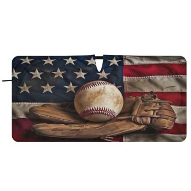 Imagem de ATTX Para-brisa de carro de taco de beisebol vintage - 149.9 cm x 76.2 cm Universal Sun Shield Visor | Acessórios automotivos refletores de calor para proteção do para-brisa dianteiro #545