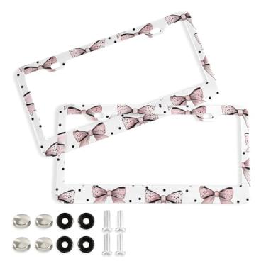 Imagem de SEHANY Lindas molduras de placa de licença de arco rosa, capas de moldura de alumínio à prova de ferrugem com orifícios elípticos e parafusos, serve para acessórios de carro de tamanho padrão de