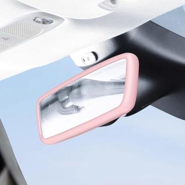 Imagem de SWQS Moldura protetora de espelho retrovisor de carro, capa protetora de borda de espelho retrovisor automotivo de silicone compatível com o modelo 3 modelo Y, acessórios universais de decoração de