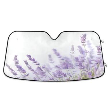 Imagem de ATTX Para-brisa de carro flores lavanda 134.6 cm x 59.7 cm escudo solar universal com proteção UV, persiana de janela frontal automática dobrável para Sedans SUVs caminhões #110