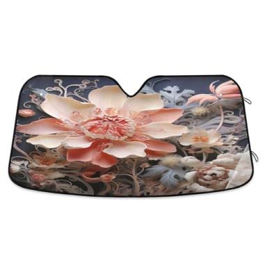 Imagem de ATTX Beautiful Flowers Para-brisa de carro 139.7 cmx70.1 cm Protetor solar universal com proteção UV, persiana de janela frontal automática dobrável para caminhões Sedans SUVs #475